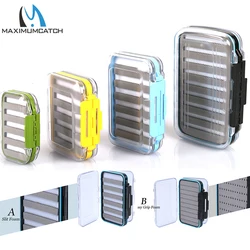 Caja de plástico para moscas DS resistente al agua Maximumcatch, espuma con hendidura de alta densidad, caja de almacenamiento de aparejos de pesca con mosca de 4 tamaños para trucha y lubina