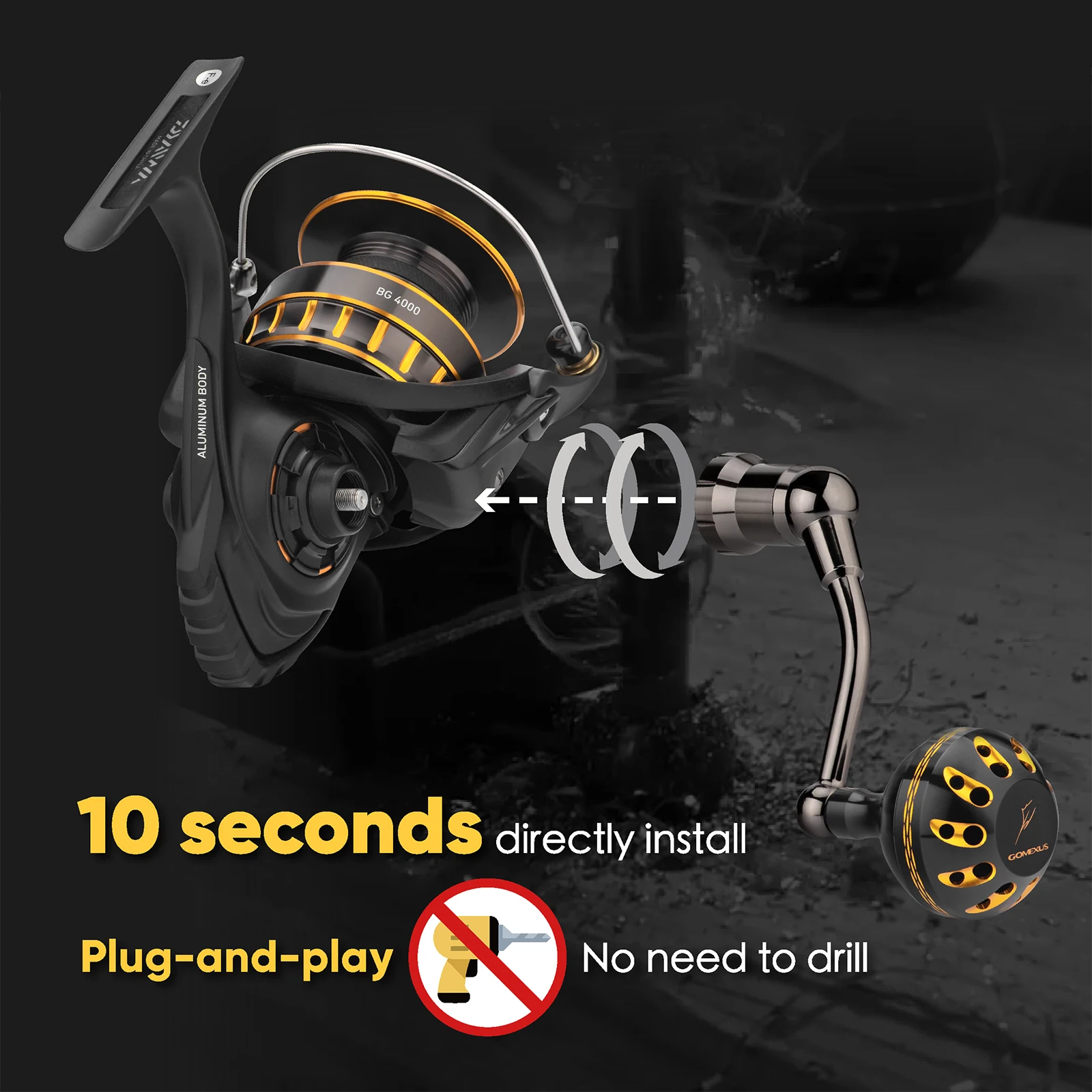 Mango eléctrico Gomexus para carretes de pesca Daiwa BG MQ Saltist 1500-8000, mango giratorio de 65mm - imagen 4