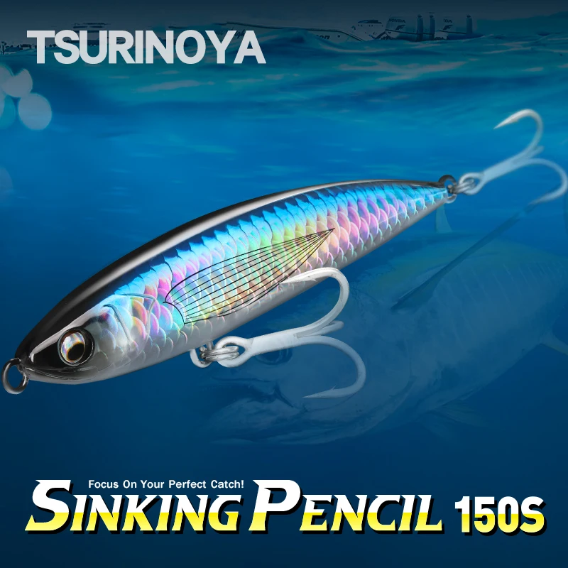TSURINOYA 150S lápiz ASTRA señuelo que se hunde 150mm 75g en alta mar Stickbait SW juego atún GT agua salada gran juego cebos duros Baiyfish