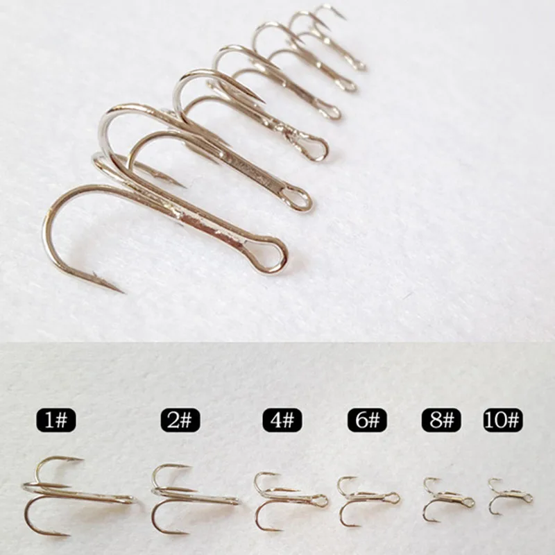 10 Uds 3x fuerte súper afilado redondo anzuelo de pesca triple antioxidante acero alto en carbono 1-16 # Aparejos de pesca con anzuelos triples marinos - imagen 4