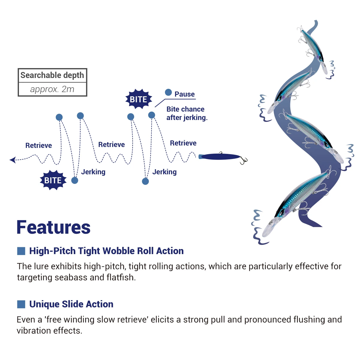 Señuelo de pesca NOEBY Shad Dancer Minnow, 125mm, 26g, hundimiento, buceo, transferencia de peso de tungsteno, señuelo de pesca de mar de fundición larga de alta calidad - imagen 4