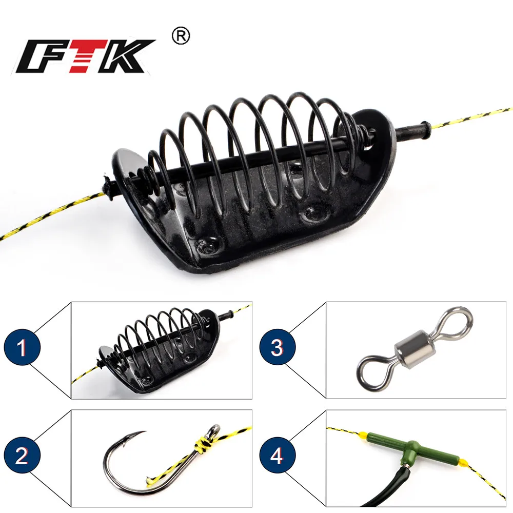 FTK, 20g-80g, jaula de cebo de pesca de carpa de Metal, alimentador europeo, grupo de pesca con púas, soporte para cebo de carpa, anzuelo, accesorios de pesca - imagen 5