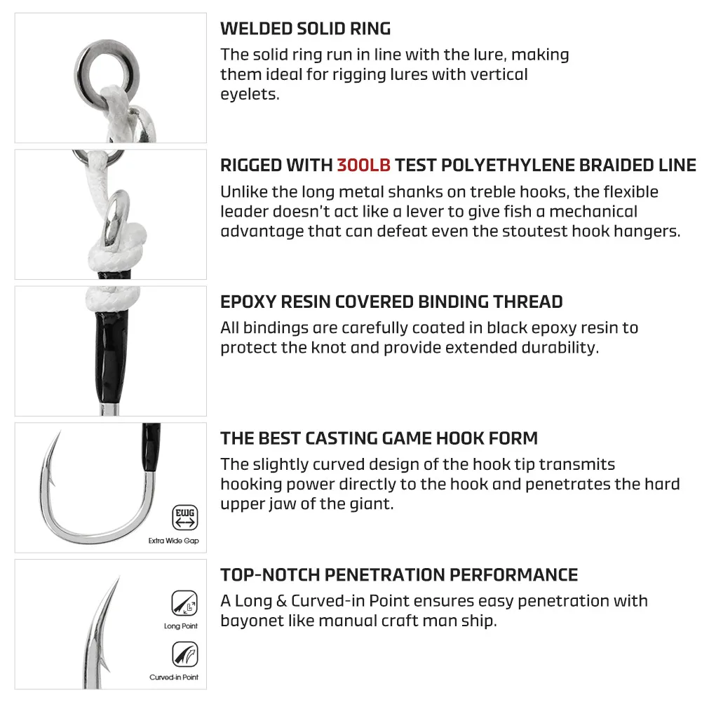 NOEBY-anzuelo de pesca de un solo asistente en línea, 5X, 4/0, 5/0, 6/0, 7/0, anzuelos de señuelo, juego grande, atún de agua salada, aparejos de pesca GT - imagen 5