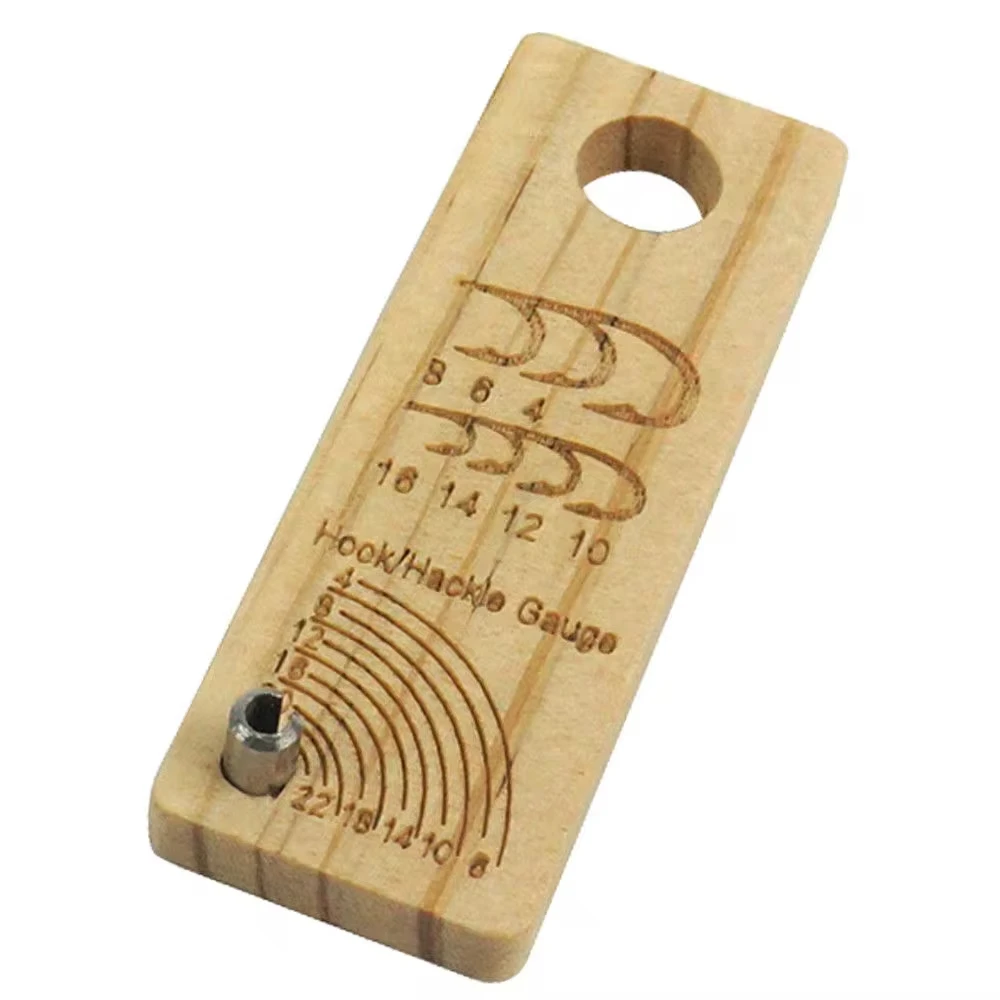 Aventik-Medidor de atado de moscas, herramienta de medición de tamaño de gancho de madera, herramientas de atado de pesca con mosca - imagen 2