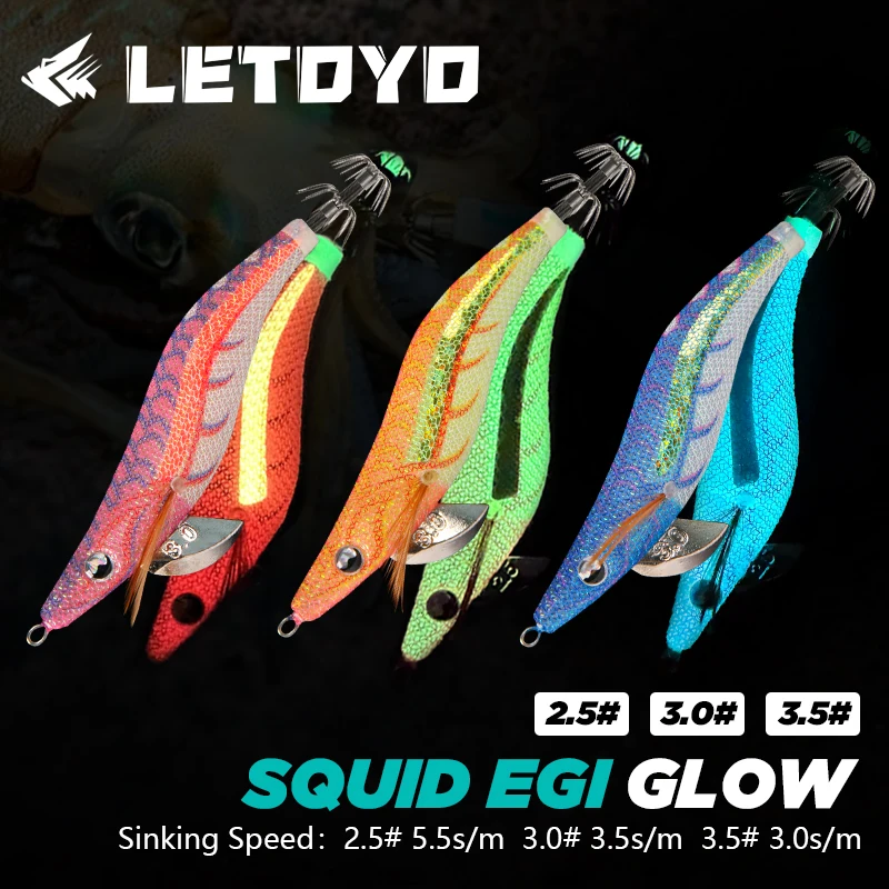 LETOYO luminoso 3 colores cebo de calamar plantilla de calamar eging cebo Artificial Webfoot pulpo egi señuelo sepia Señuelos de pesca anzuelo de calamar