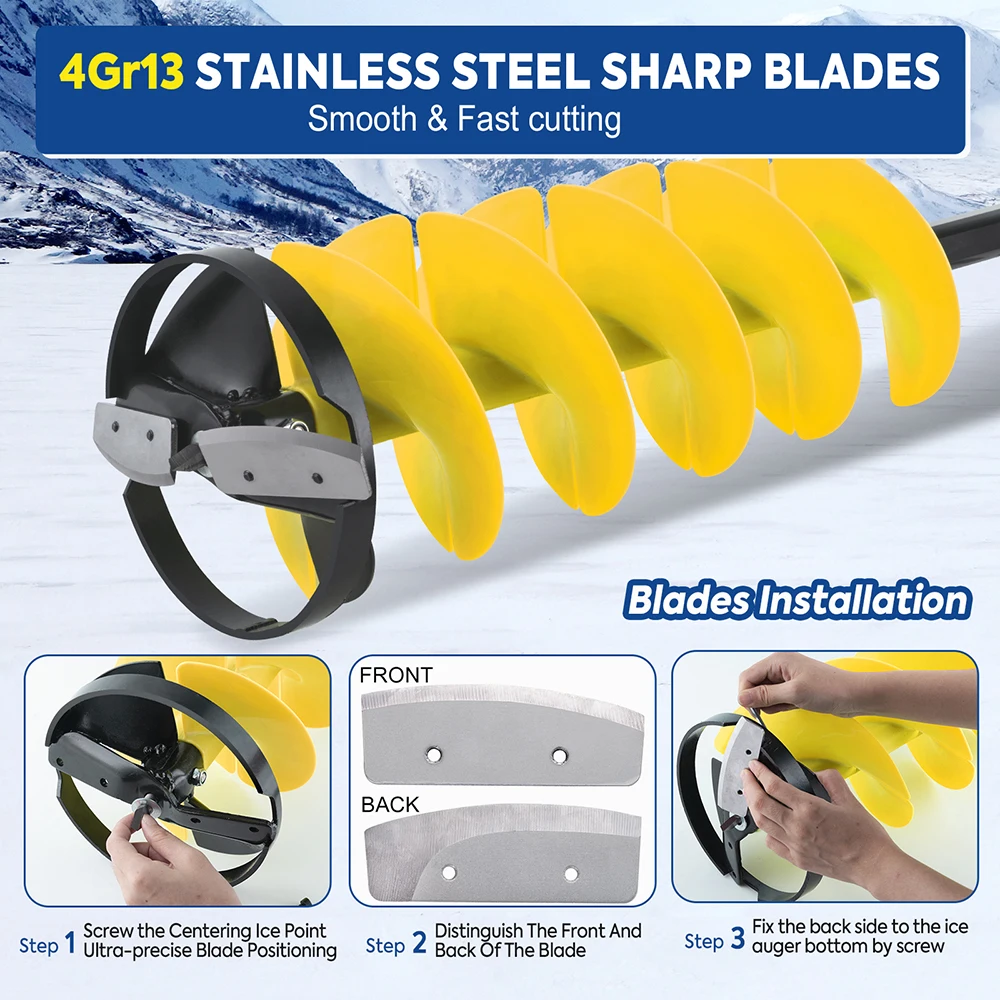 Taladro de hielo con varilla de extensión y cuchara de hielo, barrena de nailon de 7 "de diámetro, 41" de longitud - imagen 4