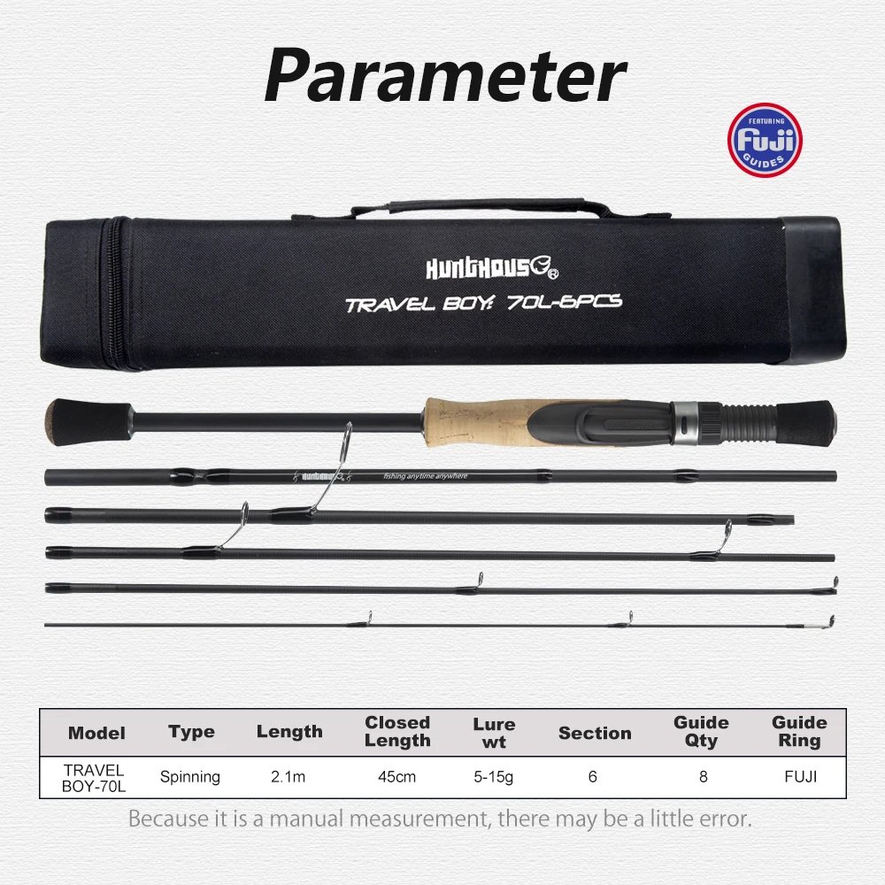 Hunthouse-caña de pescar de viaje giratoria UL 2,1 m, 45cm, 6 secciones, anillo guía Fuji, portátil, con cremallera, estuche de viaje para trucha - imagen 3