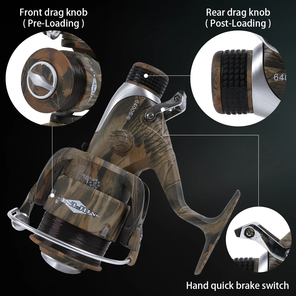 MIFINE TELE CARP Double Brake Fishing Reels with Mono Line Spinning Wheel 5.2:1 High-Speed Gear Ratio Spare Spool 3000-6000 - imagen 2