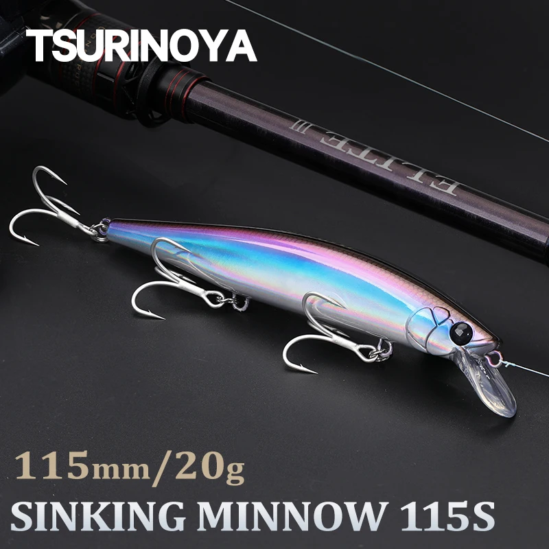 TSURINOYA 115S señuelo de pesca de pececillo que se hunde IMP 4,53 pulgadas 20g cebo duro Artificial de agua salada de fundición Ultra larga Lucio Jerkbait