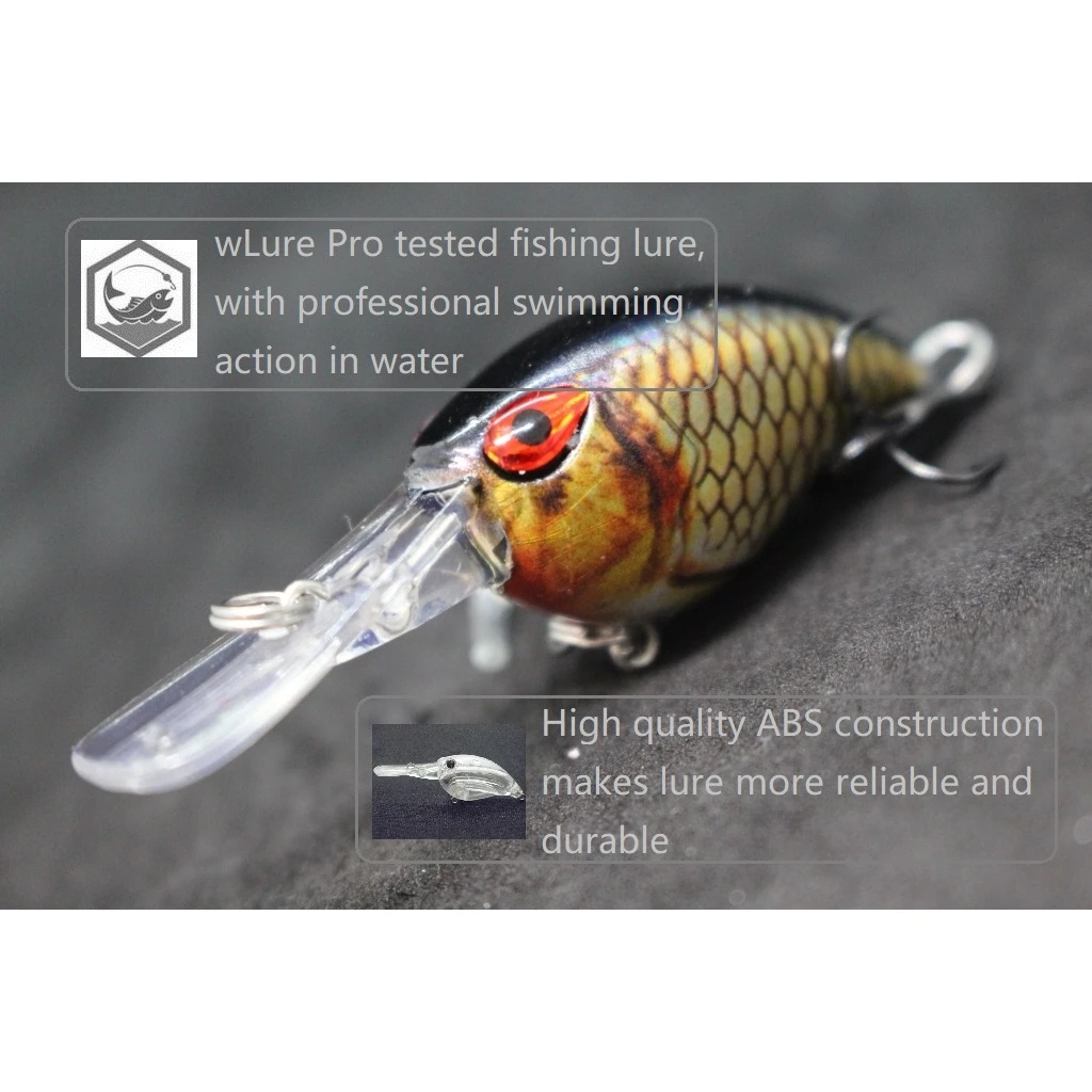 WLure-señuelo de pesca Crankbait, 6cm, 5g, buceo profundo, pequeña hoja de corte de piel Real, anzuelos triples, oscilación apertada HC770 - imagen 5