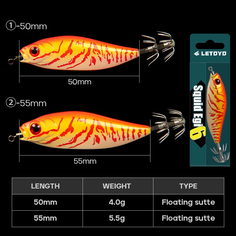 LETOYO 50mm/55mm cebo de calamar UV plantilla de calamar EGING cebo Artificial para Webfoot pulpo egi señuelo señuelo de pesca de sepia - imagen 2