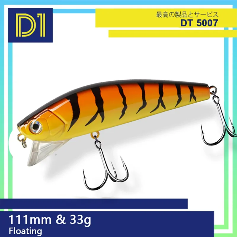 D1-señuelo de Pesca superflotante, anzuelo de Pesca de plástico duro para Lucio, aparejos de lubina, 111mm, 33g - imagen 5