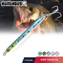 Hunthouse-señuelo de pesca con plantilla de Metal de cola ancha, 77mm/20g, agua salada, hundimiento lento, cebos de Jigging para lubina, atún, aparejos de pesca