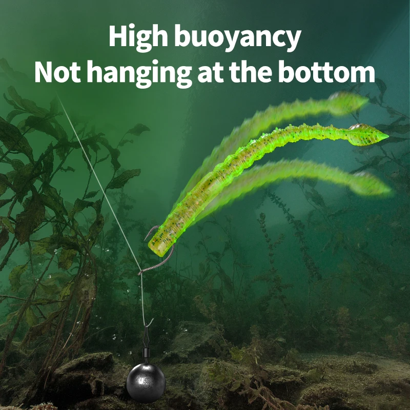 LINNHUE 15 unids/pack pesca flotante cebos blandos 110mm lentejuelas gusano silicona Swimbaits señuelos Pesca lubina carpa aparejos de Pesca cebo - imagen 5