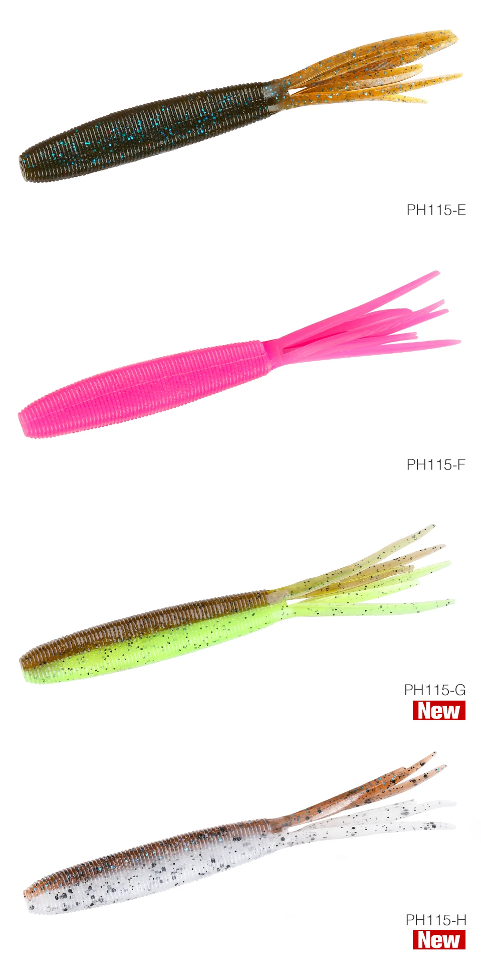Descubra la nueva serie PH115-E y PH115-F con colores vibrantes y diseños innovadores para un rendimiento de pesca mejorado
