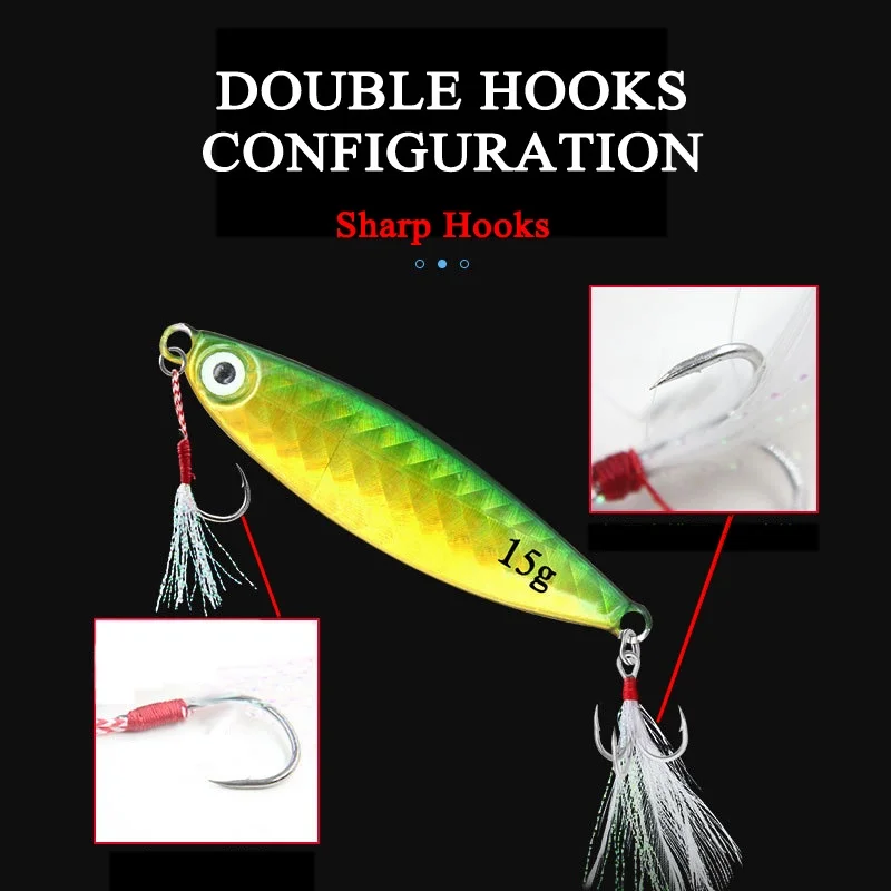 Señuelo de pesca de Metal, cebo de pesca de 7g, 10g, 15g, 20g, 30g, configuración de doble gancho, señuelo de juego de mar, agua dulce y salada, 1 ud. - imagen 4