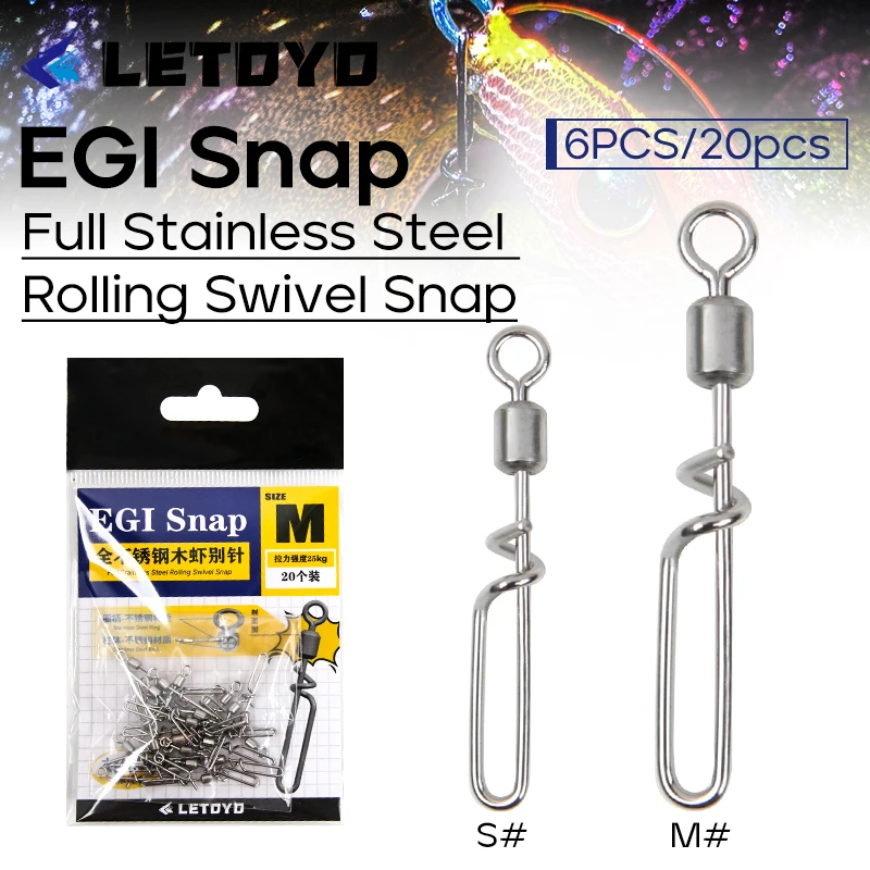 LETOYO Squid Egi Snap Plegable giratorio de acero inoxidable completo 6-20 piezas para 1,5 # -4.0 #   Plantilla de calamar, señuelo egi, plantillas de pesca de sepia