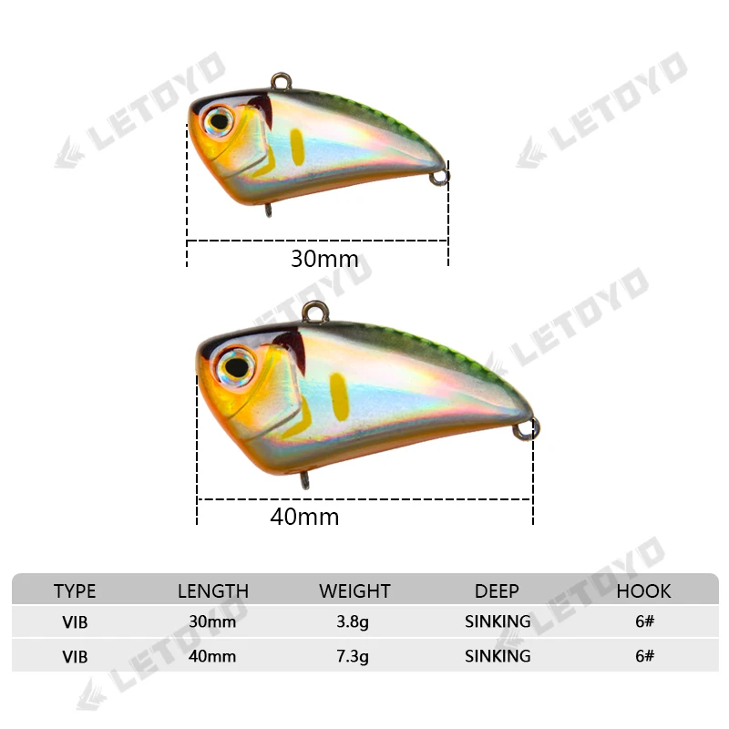 LETOYO Mini VIB 3,8g 30mm 7,3g 40mm vibración Crankbait hundimiento cebos duros artificiales trampa Wobbler señuelo de pesca para trucha perca - imagen 3