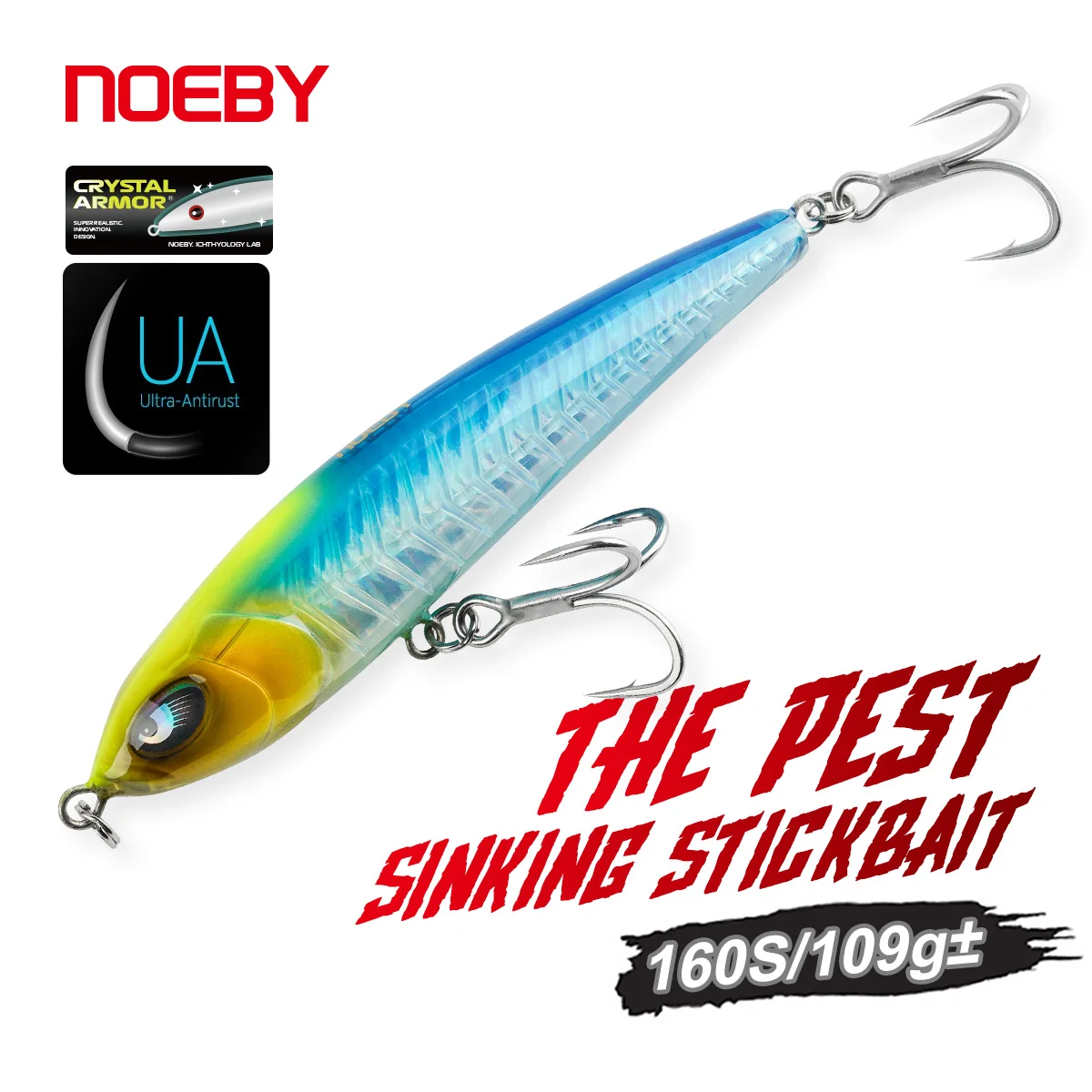 NOEBY The Pest Stickbait 160mm 109g± armadura de cristal señuelo de pesca que se hunde juego grande atún GT Kingfish señuelos artificiales de agua salada