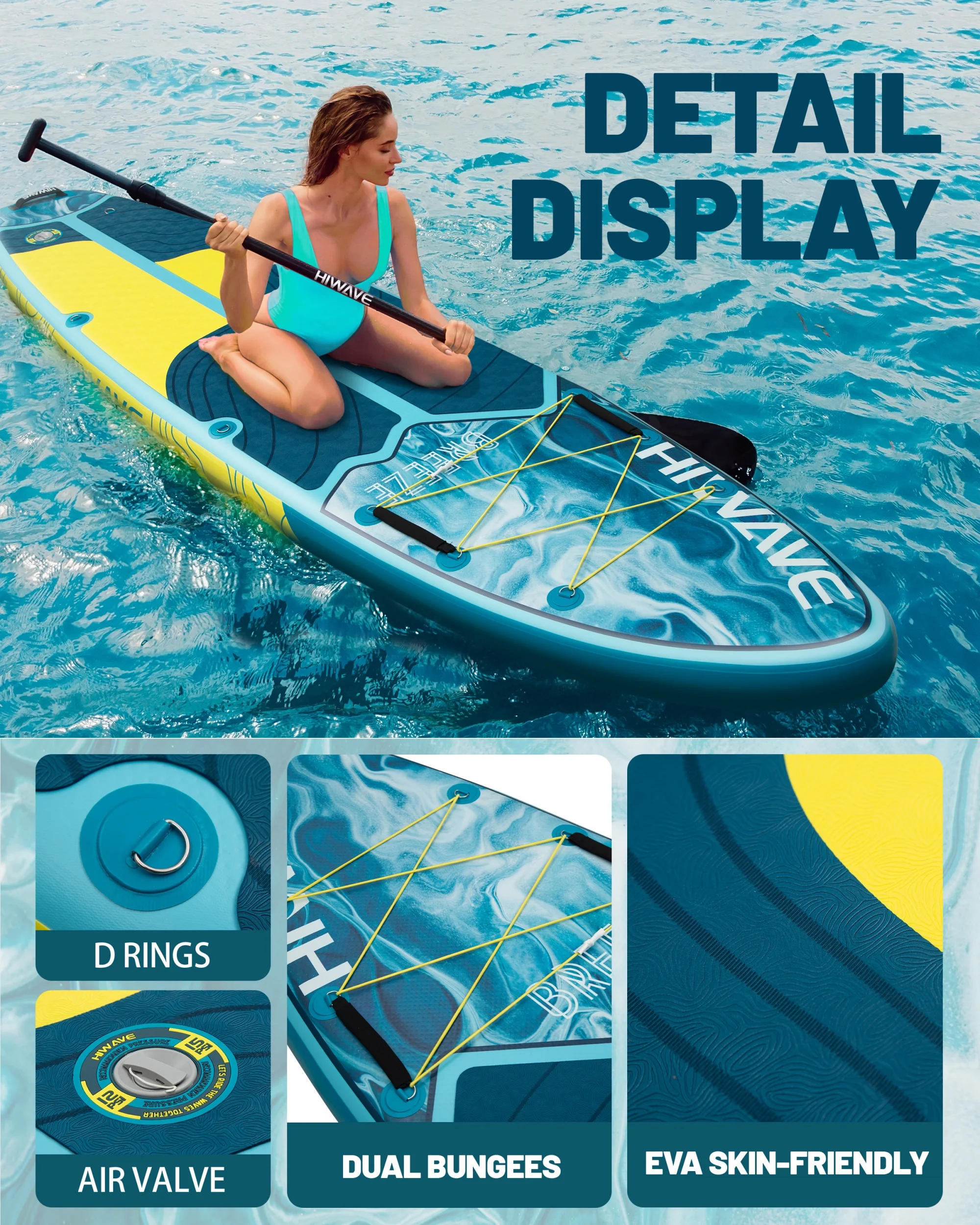 HIWAVE SUP 11'x34'x6' – Tabla de Paddle inflable ancha para pesca - imagen 5