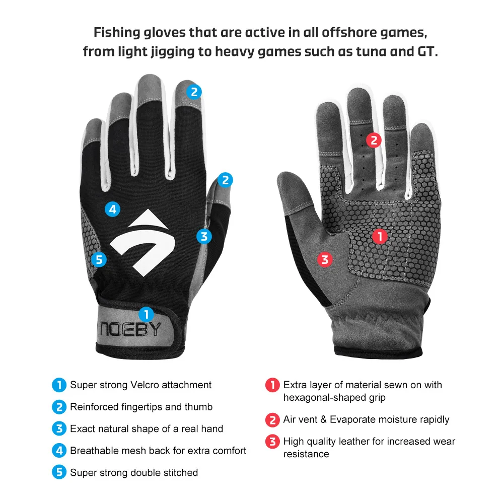 Noeby guantes de pesca antideslizantes con dedos completos resistentes al corte al aire libre Anti-UV fundición Jigging guantes de pesca hombres mujeres aparejos deportivos - imagen 2