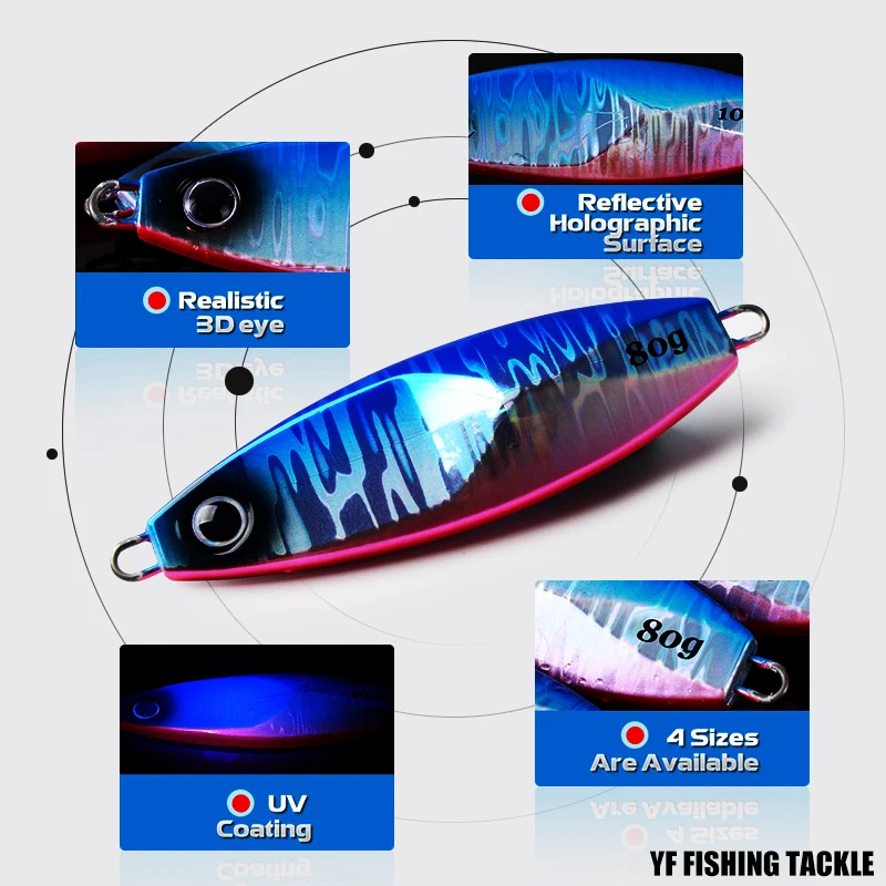 Señuelo de JIGGING lento UV SHORE, superficie holográfica reflectante, anzuelo afilado, cebo de pesca para Orilla y barco, plantilla de METAL que se hunde - imagen 3