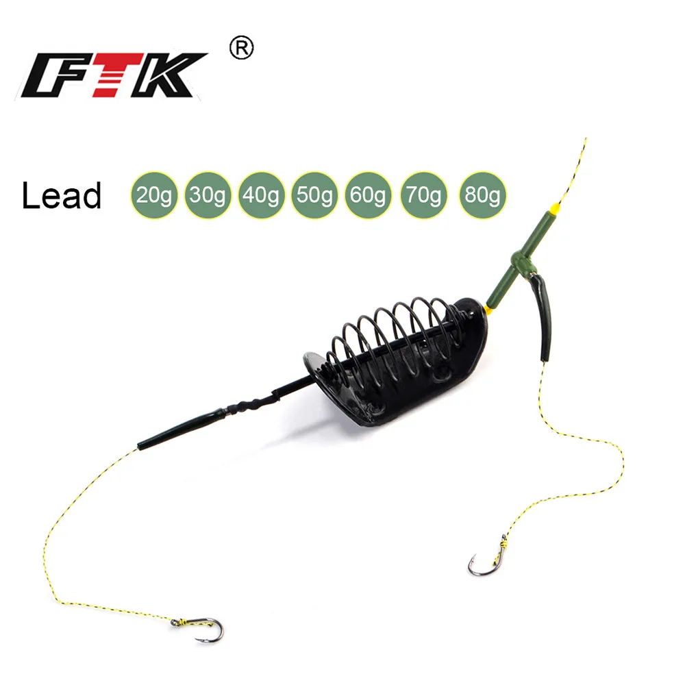 FTK, 20g-80g, jaula de cebo de pesca de carpa de Metal, alimentador europeo, grupo de pesca con púas, soporte para cebo de carpa, anzuelo, accesorios de pesca - imagen 2