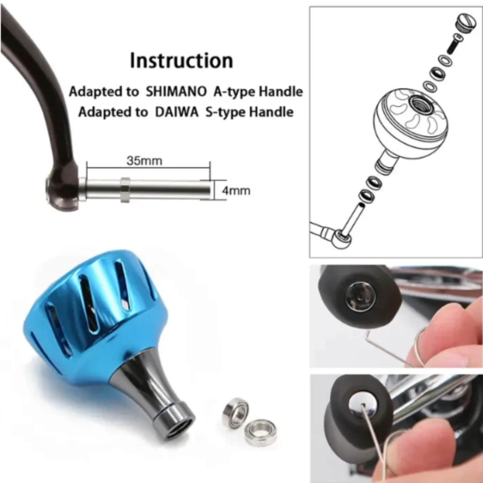 SANLIKE-perilla de mango de carrete de pesca para Shimano A y Daiwa S, modelo giratorio, perillas de mango de carrete de pesca, accesorios de aparejos de pesca - imagen 3