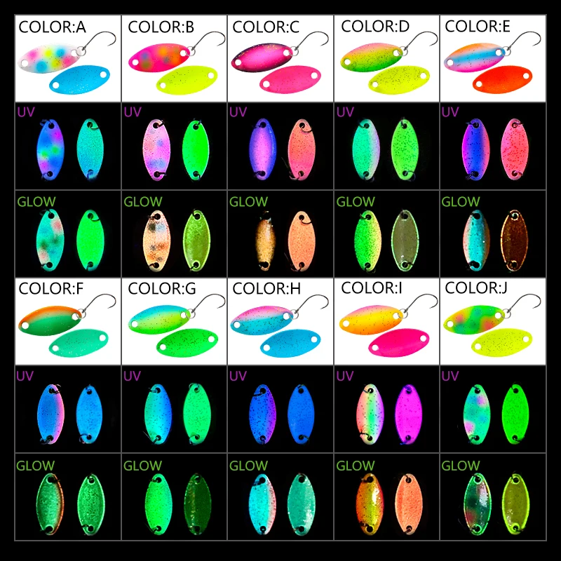 LETOYO 1,1/1,6/2,5g Mini señuelo cuchara brillo UV cebo Artificial señuelo duro perca cebo cuchara pesca señuelo área trucha cola spinner