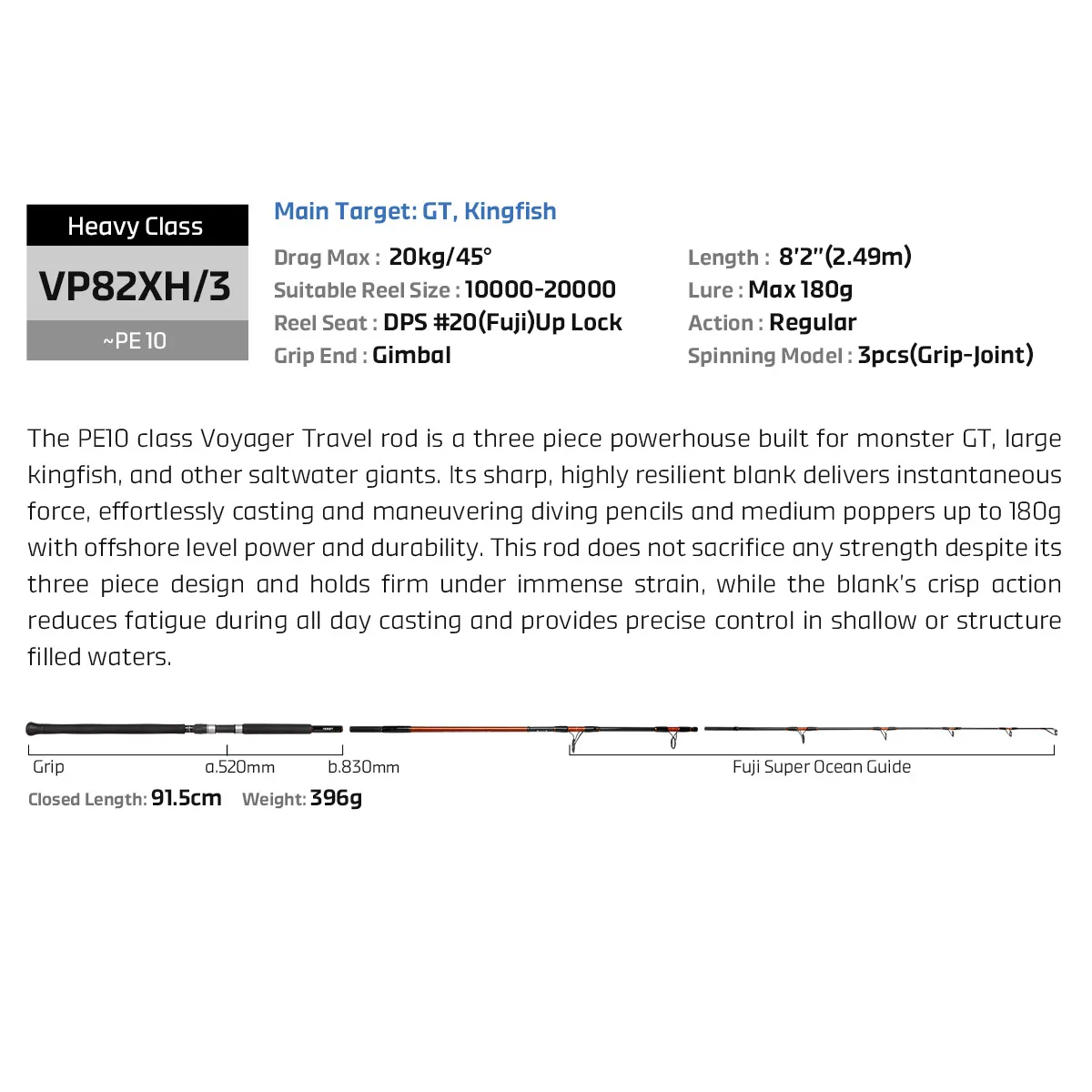 NOEBY VOYAGER-caña de pescar Popping de viaje, 2,49 m, fundición en alta mar, Fuji Torayca, portátil, gran juego, GT, atún, cañas de pescar Popping - imagen 4