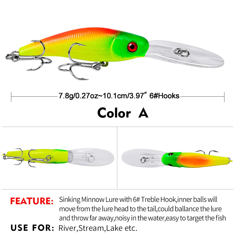 Señuelo de piscardo que se hunde 101mm 7,8g con anzuelo triple 8 colores Swimbait señuelos flotantes Crankbaits señuelo de pesca para lubina Walleye Carp T - imagen 5