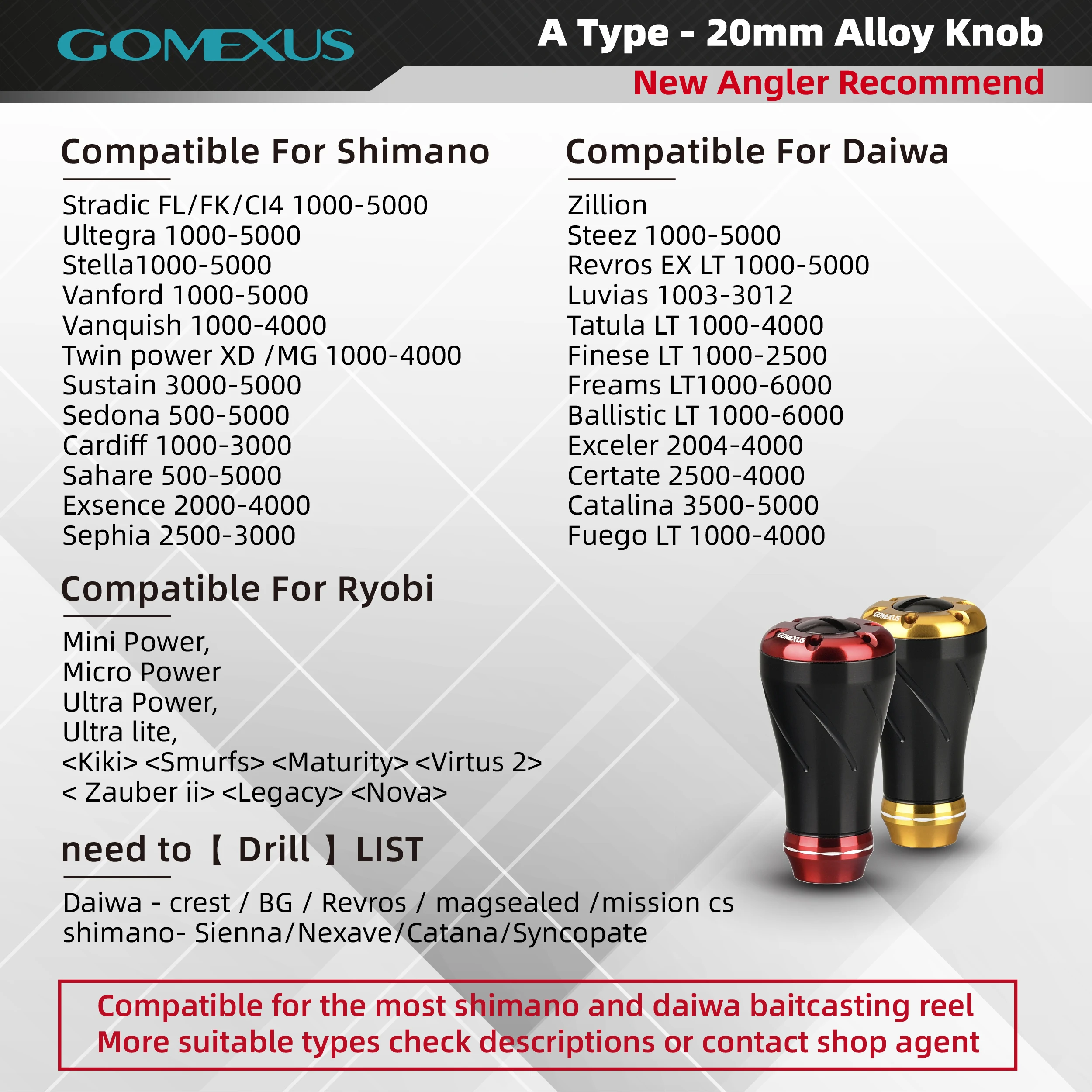 Perilla giratoria Gomexus de aleación de aluminio con mango de carrete de 20mm para Shimano Stradic Vanford Ultegra Daiwa Fuego LT Zillion Baitcasting - imagen 3