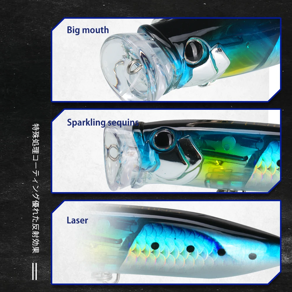 Señuelo de pesca D1 Flash Flake Popper, cebo de superficie flotante Topwater de 90mm/18,8g con Wobbler de boca grande para perca, Bass Tunny - imagen 5