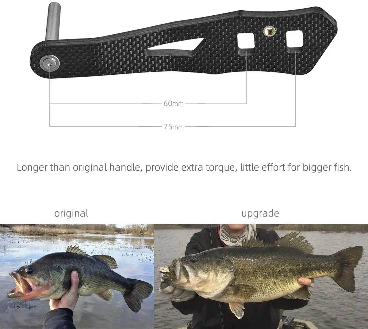 Gomexus-carrete de Baitcasting con mango de carbono para Shimano, Daiwa, Abu Garcia, 75mm, perilla de aluminio, LC75 - imagen 4