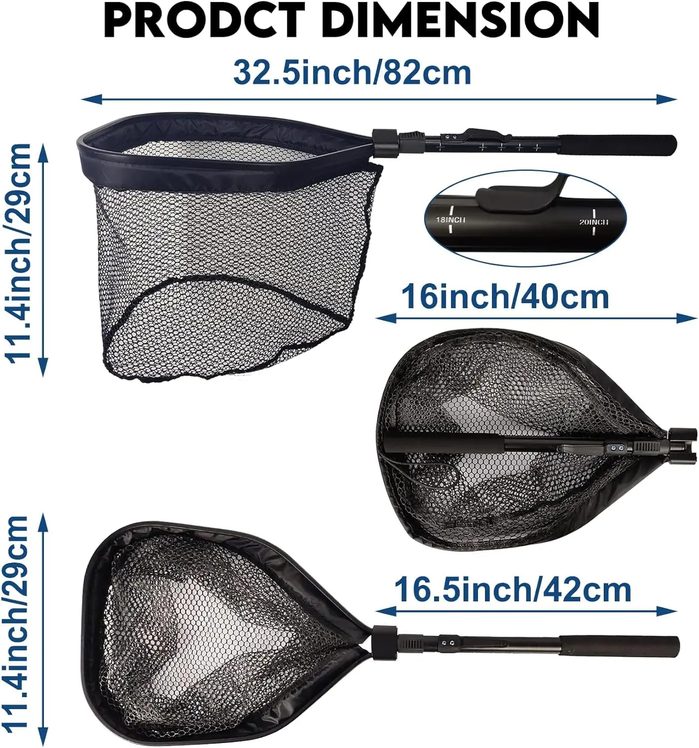 Aventik red de pesca ligera, red flotante con mango plegable, cabeza ajustable, medición Dual - imagen 4