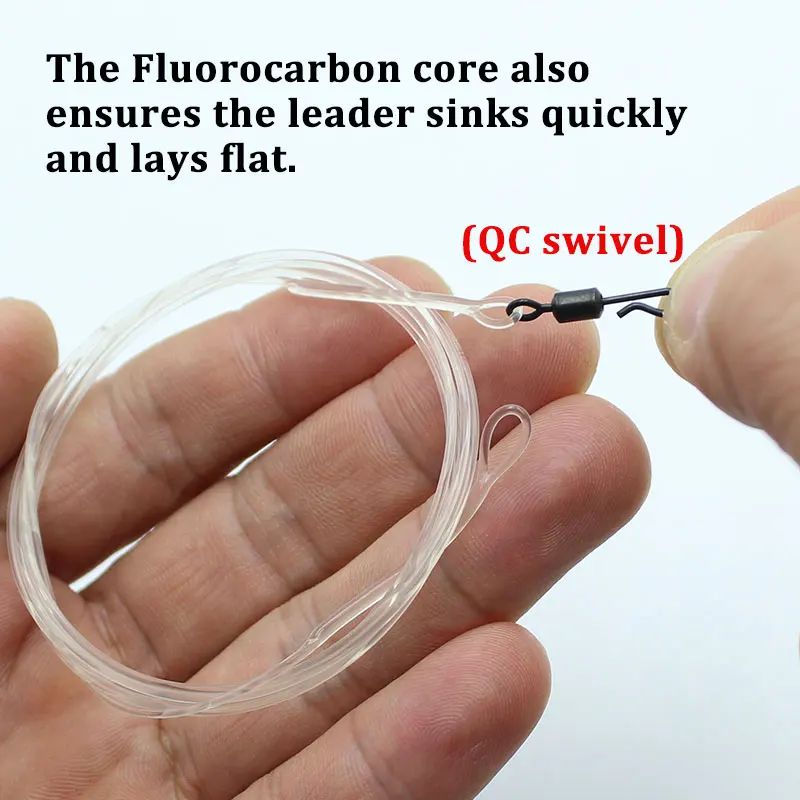 Línea de pesca de carpa de fluorocarbono, 100CM, con aparejos de pesca QC, de cambio rápido, con lazo fundido giratorio, sin plomo - imagen 3