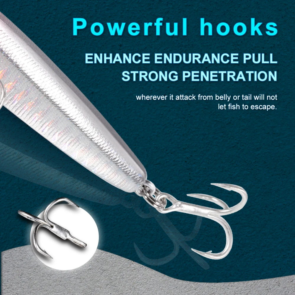 Lápiz de hundimiento Stickbait, señuelo de pesca de lucio, Minnow Spinner, señuelos duros, cebo de arrastre, Wobblers, anzuelo triple, accesorios de aparejos de pesca - imagen 5