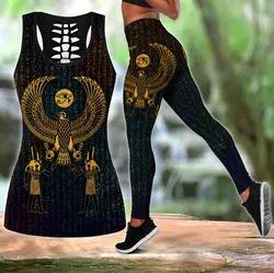 Horus Eye Egipto Anubis antiguo 3D impreso hueco camiseta sin mangas y Leggings conjunto Fitness mujer mallas de longitud completa pantalones de Yoga LKB-23