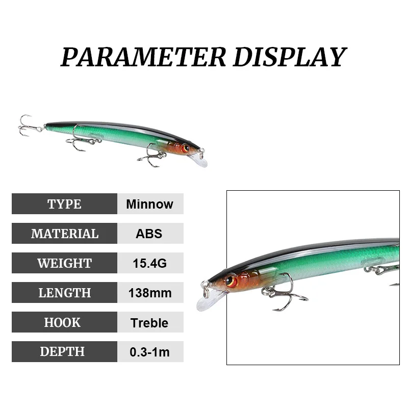 1 Uds señuelo de pesca Minnow 13,8 cm 15,4g cebo duro flotante de plástico Artificial Wobbler Crankbait aparejos de pesca de lubina de mar de invierno - imagen 3