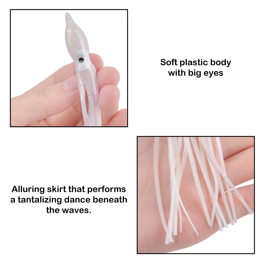 Señuelo de calamar suave para pesca Al curricán, cebo Artificial de silicona para atún, pez vela y bagre, 30/50/100 piezas - imagen 5