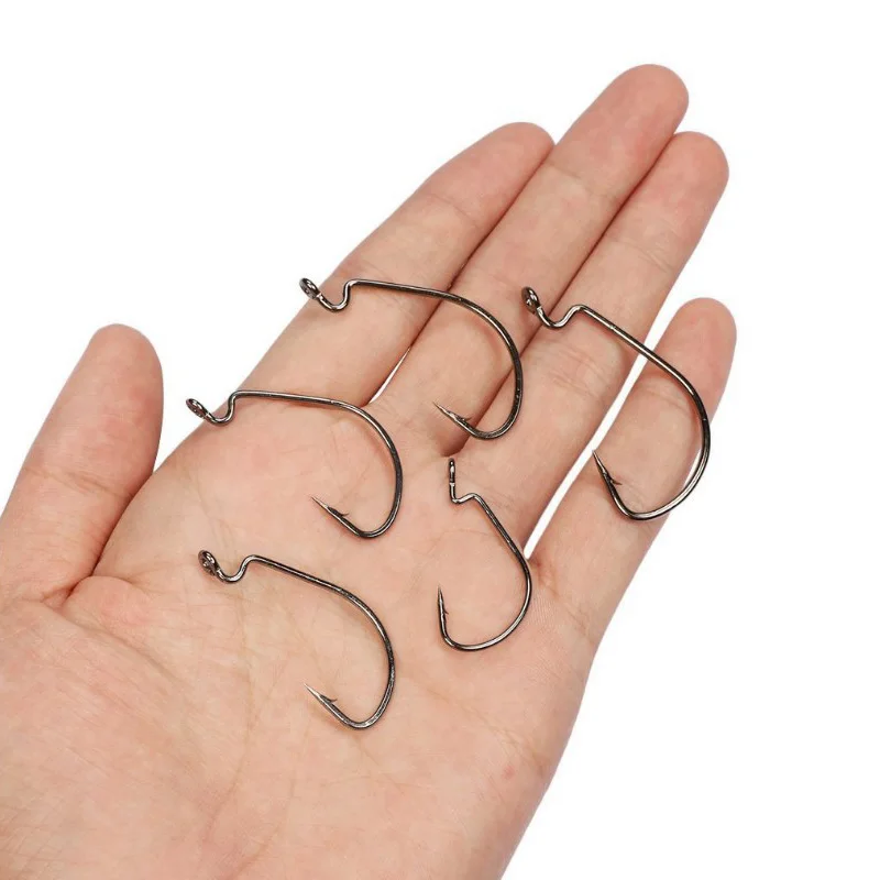 Mosodo-anzuelos de gusano para señuelos, juego de anzuelos de gusano para señuelos blandos, anzuelos de compensación de plantilla ancha, Kit de accesorios de aparejos de Pesca de lubina #2 #1 1/0, 50 Uds. - imagen 5