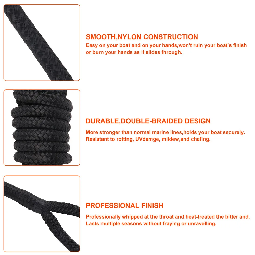 Cuerda de amarre nailon doble trenza negra para barco - imagen 2