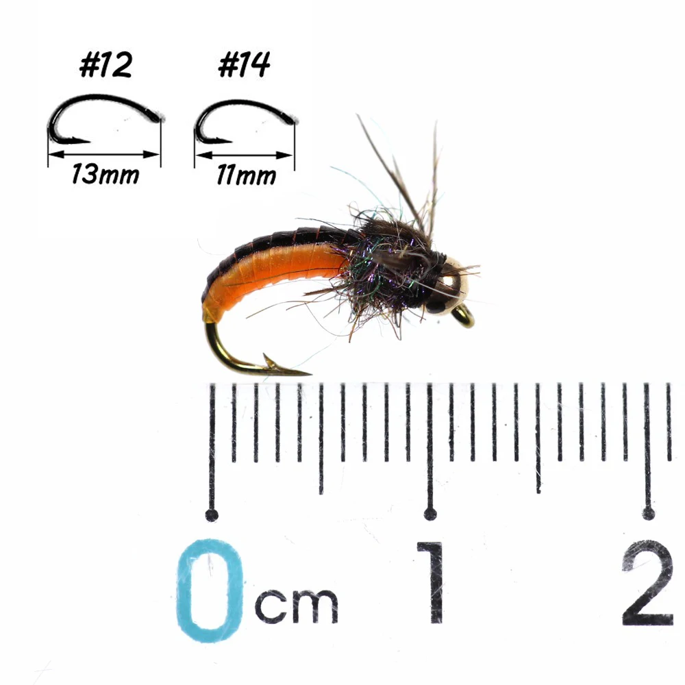 Bimoo 8 piezas # 12 # 14 cabeza de cuentas de latón hundimiento rápido ninfa Scud mosca insecto gusano trucha pesca moscas insecto Artificial pesca cebo señuelos - imagen 2