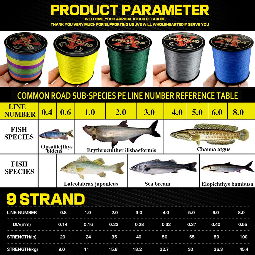 GHOTDA-sedal de pesca trenzado Multicolor, 9 hebras, 300M/500M, Multifilamento para agua salada, diámetro 0,14-0,55mm - imagen 5