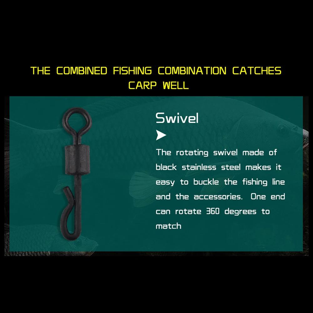 NGB 10-50 Uds. Accesorios de pesca de carpa conector giratorio con mangas antienredos de goma gancho para aparejos de aparejos