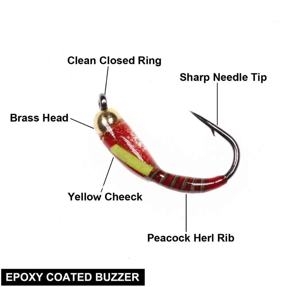 Wifreo-señuelo de pesca con mosca en hielo, señuelo de latón con abalorios, zumbador de pavo real Herl, ninfa, Larvea para trucha, percha, pesca azul, 6 uds. - imagen 3