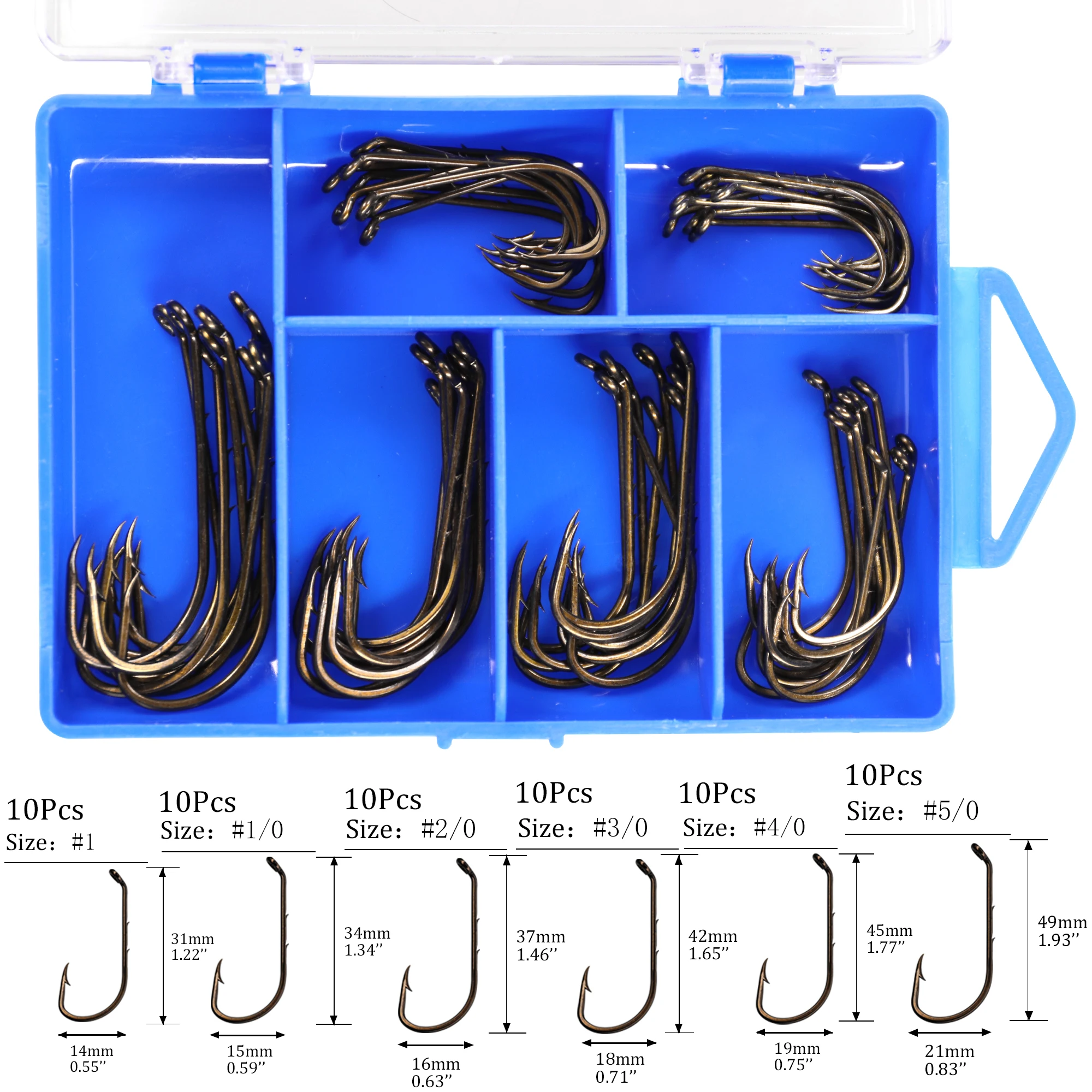 THKFISH Kit de anzuelos de pesca Baitholder de 60 piezas # 1- # Gancho de púas de acero rico en carbono 5/0, vástago de pico, soporte para cebo vivo, ganchos de gusano - imagen 5