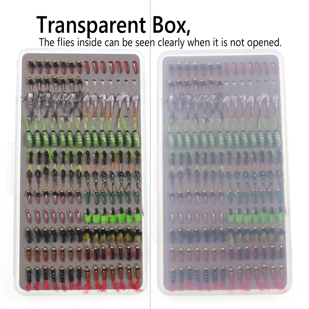 Bimoo 147 unids/caja Ninfa húmeda seca Señuelos de Pesca con mosca Kit cabeza de cuentas Ninfa Midge larva Stonefly trucha Grayling Señuelos de Pesca cebos - imagen 5