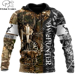 Deer Hunting Bow Hunter Sudadera con capucha con estampado 3D de animales para hombre, ropa de calle Unisex, jersey con cremallera, chaqueta informal, chándales KJ0251