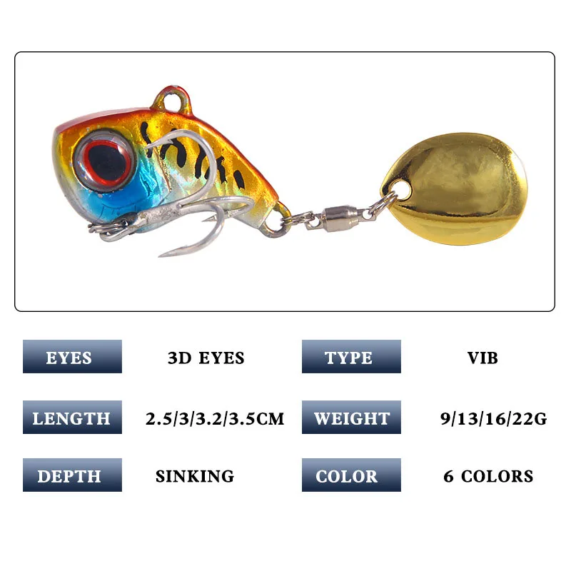 Mini señuelo de pesca de Metal VIB con cuchara, anzuelos de pescado, Pin de aparejos de pesca, Crankbait, Spinner de vibración, señuelo de cebo de hundimiento, 9G, 13G, 16G, 22G - imagen 2